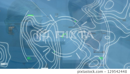 Image of digital interface and lines over caucasian couple Image of digital interface and lines over caucasian couple 129542448