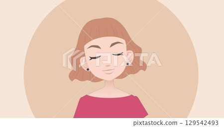Image of caucasian businesswoman making presentation on orange background 129542493