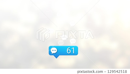 Image of increasing social media chat notification over white bokeh sunlight light spots 129542518