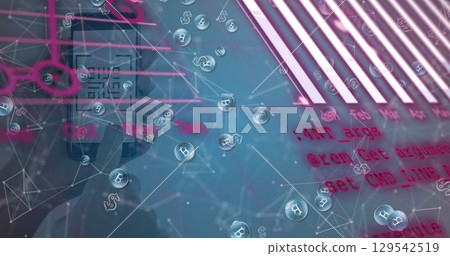 Image of graphs, data and connections over hands holding smartphone with qr code Image of graphs, data and connections over hands holding smartphone with qr code 129542519