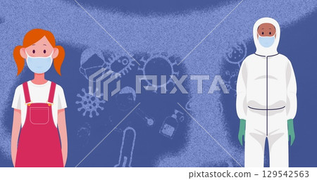Image of human head with lightbulb over blue background 129542563