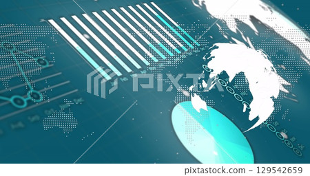 Image of data processing and globe over blue background 129542659