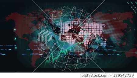 Image of data processing over world map and globe Image of data processing over world map and globe 129542729
