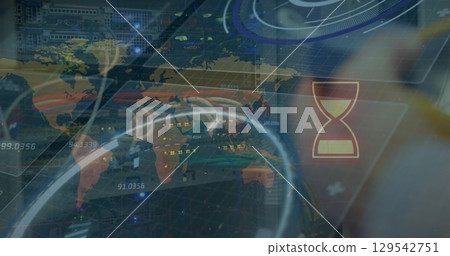 Image of data processing and globe over server room Image of data processing and globe over server room 129542751