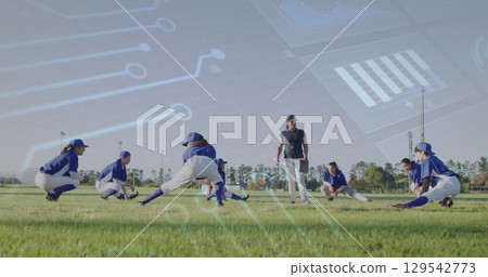 Image of colourful squares over male rugby players at stadium Image of colourful squares over male rugby players at stadium 129542773