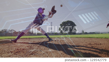 Image of data processing over diverse female baseball players 129542779