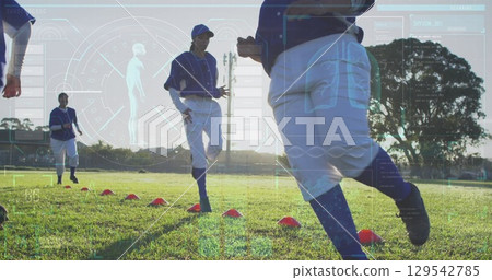 Image of data processing over rugby players at stadium 129542785