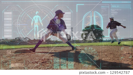 Image of data processing over diverse female baseball players 129542787