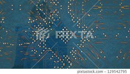 Image of data processing over caucasian female nurse with face mask 129542795
