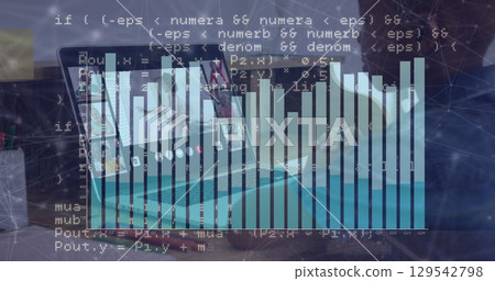 Image of data processing over diverse schoolchildren having image call 129542798