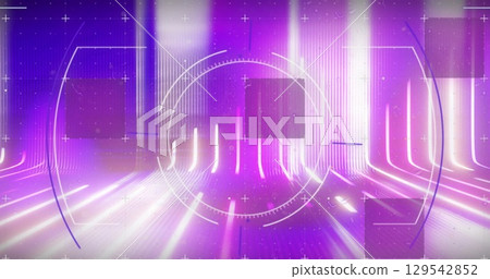 Image of scope scanning and shapes on purple background 129542852