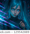 Close-up of a blue eye illuminated by light 129542889