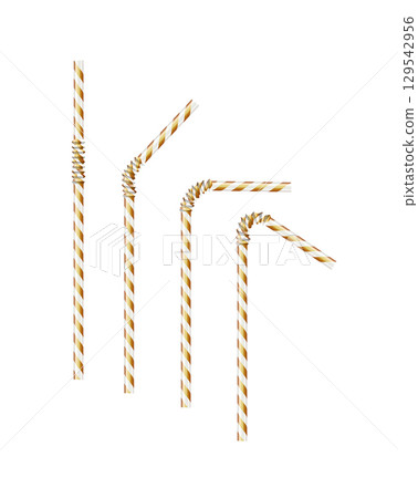 Realistic color drinking straw. Plastic paper bendy pipes for beverages. Flexible bar liquid sucking accessories. Tubes for juice or soda. Vector 129542956