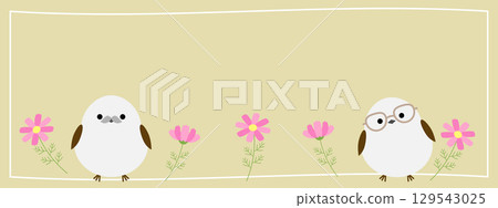 Cute long-tailed tit and Respect for the Aged Day banner 129543025