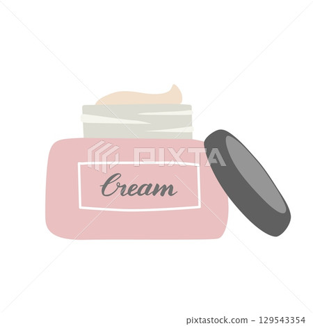 Cream jar isolated on white background. Hand draw beauty skin care product package. Organic cosmetic flat vector illustration. Cream jar isolated on white background. Hand draw beauty skin care product package. Organic cosmetic flat vector illustration. 129543354