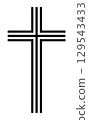 Christian cross, black and white vector silhouette illustration of religious Latin cross shape with three lines, isolated on white 129543433