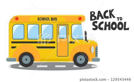 School bus driving on road, side view on a white. Back to school School bus driving on road, side view on a white. Back to school 129543449
