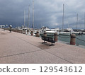 Cruiser moored at yacht harbor 129543612
