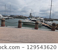 Cruiser moored at yacht harbor 129543620