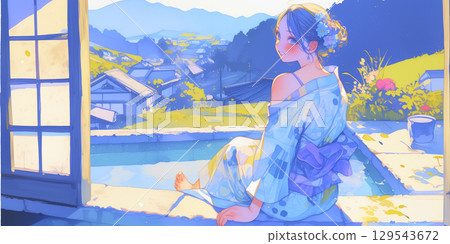 A girl relaxing in a private hot spring 129543672