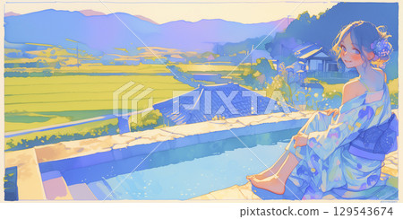 A girl relaxing in a private hot spring 129543674