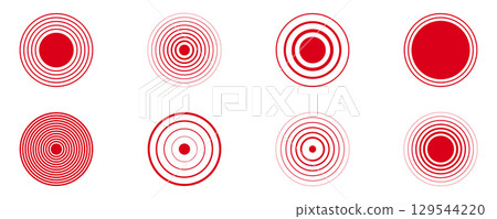 Red Pain Circle Targets, Medical Pointing Spots and Health Pressure Focus Indicators Icon Set. Body Discomfort and Injury Localization Symbol Collection. Isolated Vector Illustration Red Pain Circle Targets, Medical Pointing Spots and Health Pressure Focus Indicators Icon Set. Body Discomfort and Injury Localization Symbol Collection. Isolated Vector Illustration 129544220