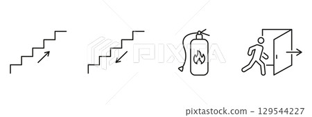 Emergency Evacuation And Safety Icons Set. Fire Safety, Exit Route, And Stairway Direction Outline Symbol Collection. Emergency Preparedness. Editable Stroke. Isolated Vector Illustration Emergency Evacuation And Safety Icons Set. Fire Safety, Exit Route, And Stairway Direction Outline Symbol Collection. Emergency Preparedness. Editable Stroke. Isolated Vector Illustration 129544227