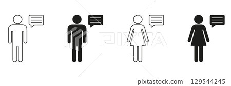 Male And Female Communication Icon Set. Gender And Speech Interaction Outline And Silhouette Symbol Collection. Dialogue And Conversation. Isolated Vector Illustration 129544245
