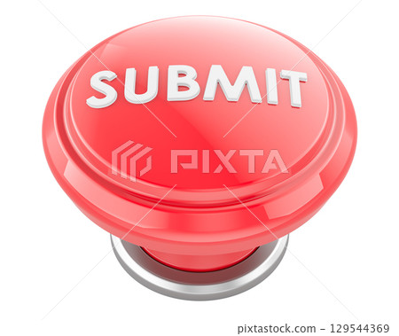 Submit, red push button. 3D rendering Submit, red push button. 3D rendering 129544369