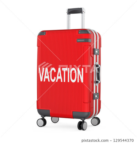 Vacation concept with suitcase. 3D rendering Vacation concept with suitcase. 3D rendering 129544370