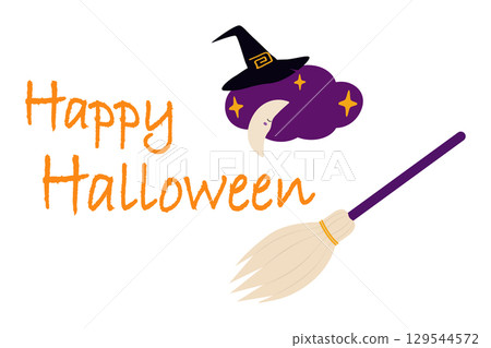 Lettering Happy Halloween Crescent on cloud with Witch hat and Broom Halloween design elements Set Lettering Happy Halloween Crescent on cloud with Witch hat and Broom Halloween design elements Set 129544572