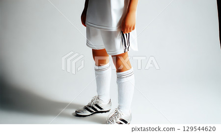 The feet of a child wearing soccer wear The feet of a child wearing soccer wear 129544620