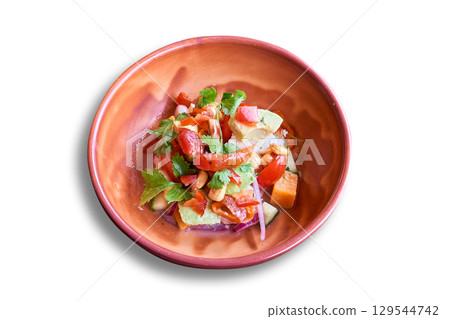 Ceviche spicy in bowl isolated on white Ceviche spicy in bowl isolated on white 129544742