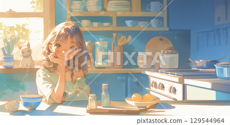A girl who eats breakfast 129544964
