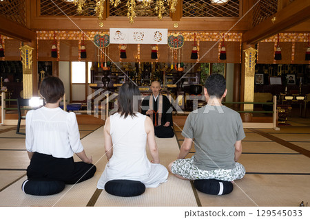 Pilgrims listening to a sermon at Iwaya-ji Temple, Chita, Aichi Prefecture 129545033