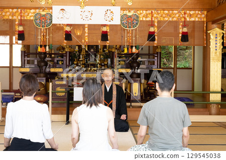 Pilgrims listening to a sermon at Iwaya-ji Temple, Chita, Aichi Prefecture 129545038