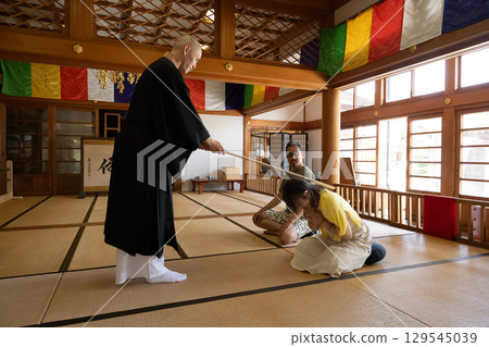 Pilgrims listening to a sermon at Iwaya-ji Temple, Chita, Aichi Prefecture 129545039