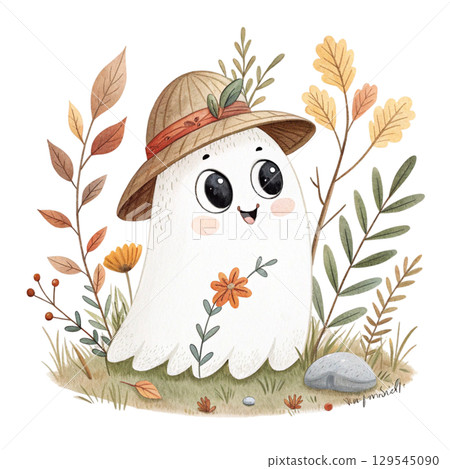 cute ghost wearing a cowboy hat, surrounded by flower floral frame Watercolor PNG White Background cute ghost wearing a cowboy hat, surrounded by flower floral frame Watercolor PNG White Background 129545090