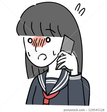 A female student (sailor suit) making a phone call while feeling nervous 129545126