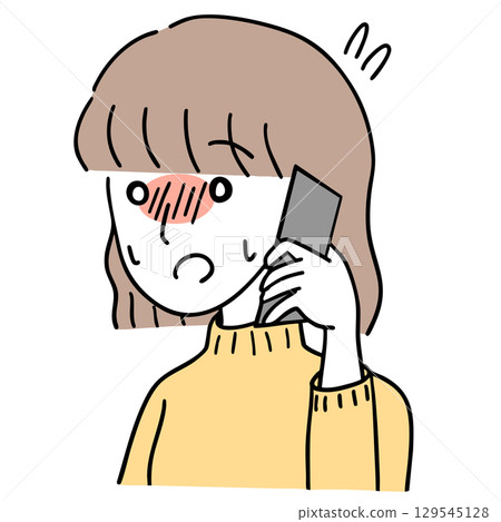 A woman making a phone call while feeling nervous 129545128