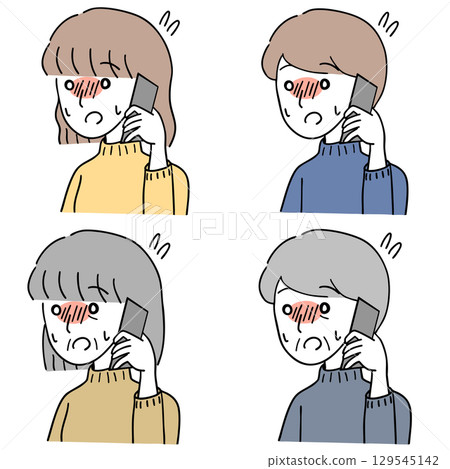 A set of men and women making phone calls while feeling nervous 129545142