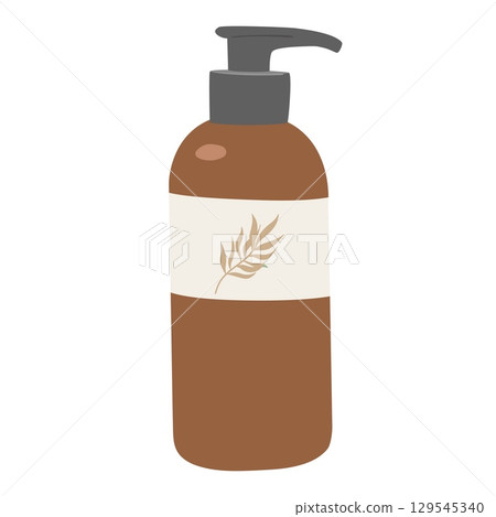 Lotion or shampoo bottle isolated on white background. Hand draw beauty skin or hair care product. Natural cosmetic flat vector illustration. Lotion or shampoo bottle isolated on white background. Hand draw beauty skin or hair care product. Natural cosmetic flat vector illustration. 129545340