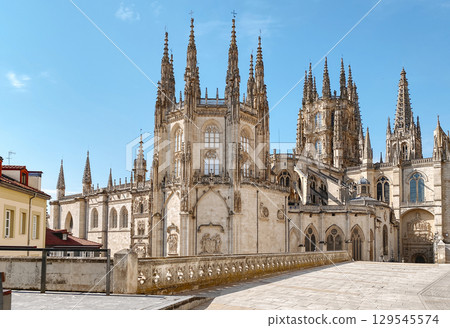 gothic towers of Burgos cathedral from Fernan Gonzalez st gothic towers of Burgos cathedral from Fernan Gonzalez st 129545574