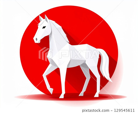 摺紙馬，馬的生肖，日本簡約新年賀卡設計 129545611