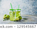 Lime Lemonade with thyme and ice. 129545667