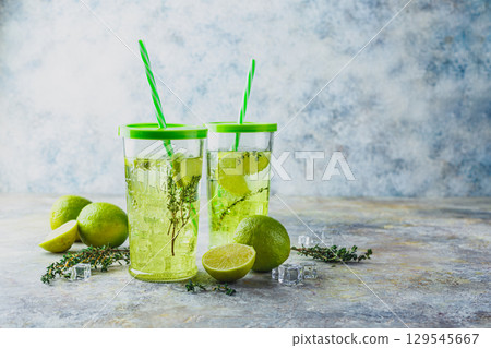 Lime Lemonade with thyme and ice. Lime Lemonade with thyme and ice. 129545667