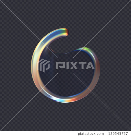 3d transparent glossy twist round shape with dispersion effect. Rainbow colors reflection glass. Vector illustration. 129545757