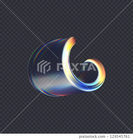 3d transparent glossy twist round shape with dispersion effect. Rainbow colors reflection glass. Vector illustration. 129545761