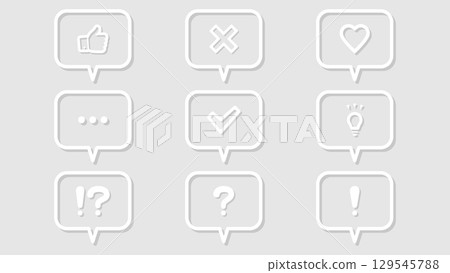 A set of 9 speech bubbles with icons made up of white lines 129545788