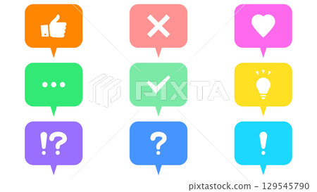 Colorful speech bubble set with 9 different icons Colorful speech bubble set with 9 different icons 129545790
